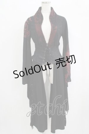 画像: Qutie Frash / コルセットレイヤード風着物カーデ  黒 H-25-09-24-037-QU-TO-KB-ZH