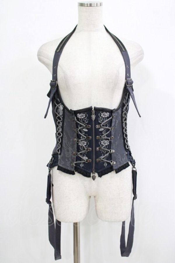 画像1: OZZ ANGELO / 薔薇刺繍コルセットビスチェ  グレー H-25-09-24-045-OO-TO-KB-ZH (1)