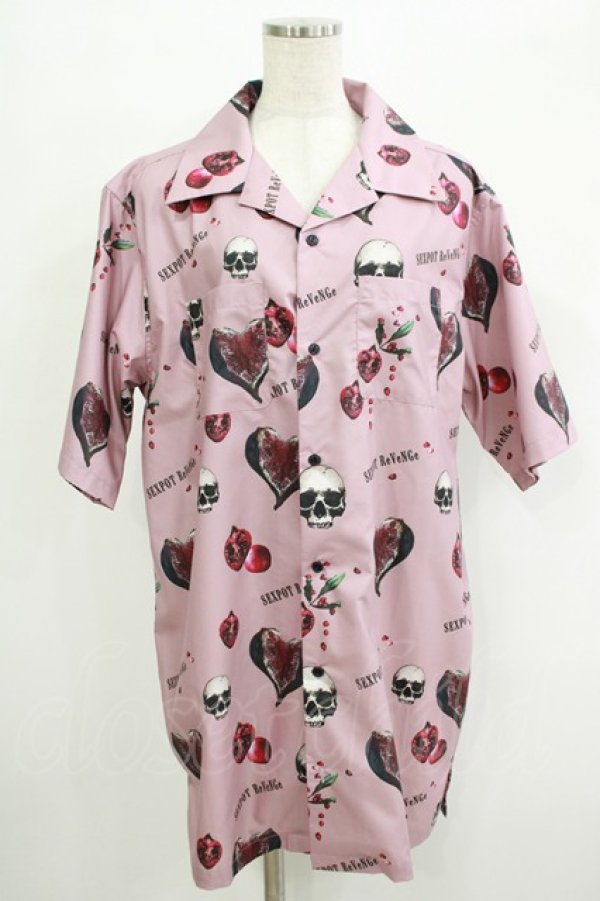 画像1: SEX POT ReVeNGe / Skull Pomegranate Full Summer Big Shirt  ピンク H-25-09-24-048-SP-BL-KB-ZT493 (1)