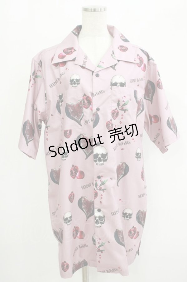 画像1: 【SALE】SEX POT ReVeNGe / Skull Pomegranate Full Summer Big Shirt  ピンク H-25-09-24-048-SP-BL-KB-ZT493 (1)