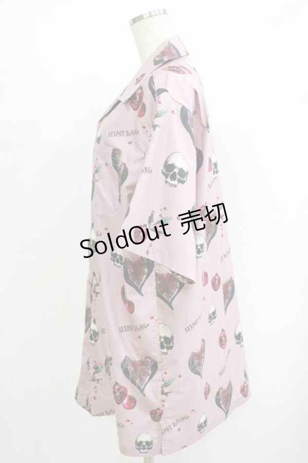 画像3: 【SALE】SEX POT ReVeNGe / Skull Pomegranate Full Summer Big Shirt  ピンク H-25-09-24-048-SP-BL-KB-ZT493 (3)