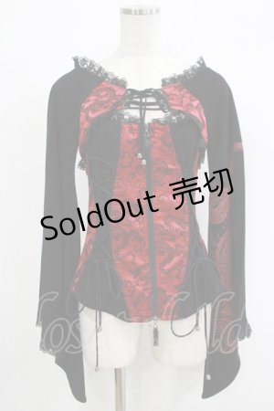 画像: Qutie Frash / レイヤード風着物トップス  黒×赤 H-25-09-24-050-QU-TO-KB-ZH