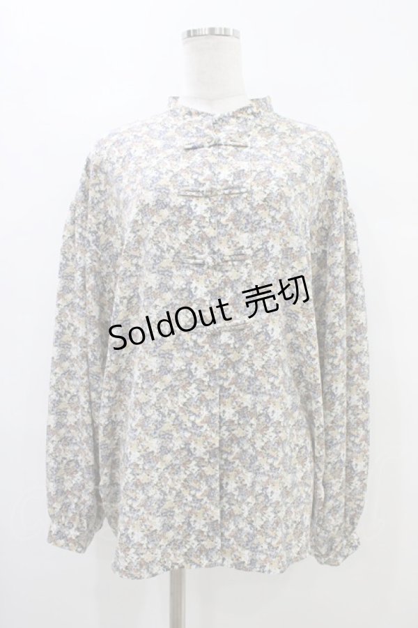 画像1: merry jenny / flowerカンフーシャツ  ブルー H-25-09-24-1048-LO-BL-KB-ZH (1)