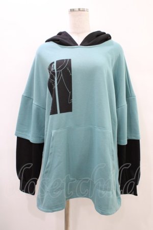 画像: NieR Clothing / レイヤード風プルパーカー  黒×緑 H-25-09-24-1054-PU-TO-KB-ZH