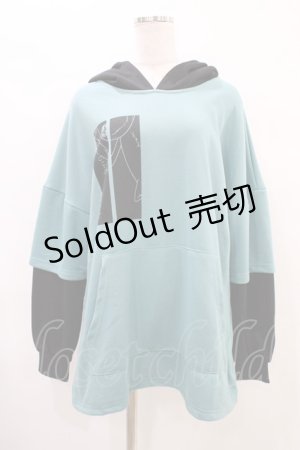 画像: NieR Clothing / レイヤード風プルパーカー  黒×緑 H-25-09-24-1054-PU-TO-KB-ZH