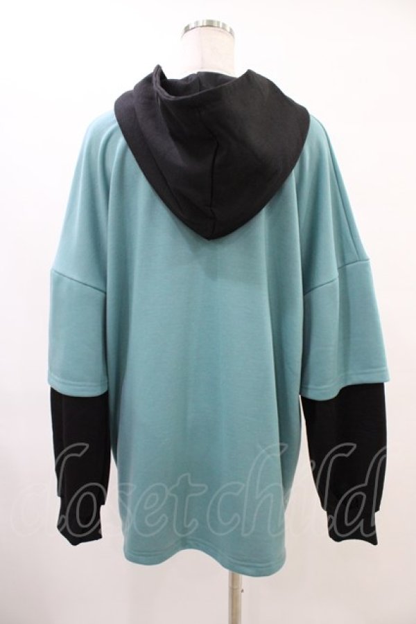 画像2: NieR Clothing / レイヤード風プルパーカー  黒×緑 H-25-09-24-1054-PU-TO-KB-ZH (2)