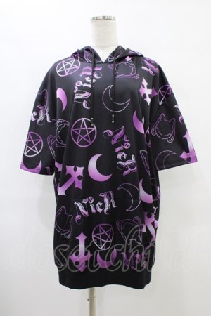 画像: NieR Clothing / 半袖プルパーカー F 黒×紫 H-25-09-24-1055-PU-TO-KB-ZH