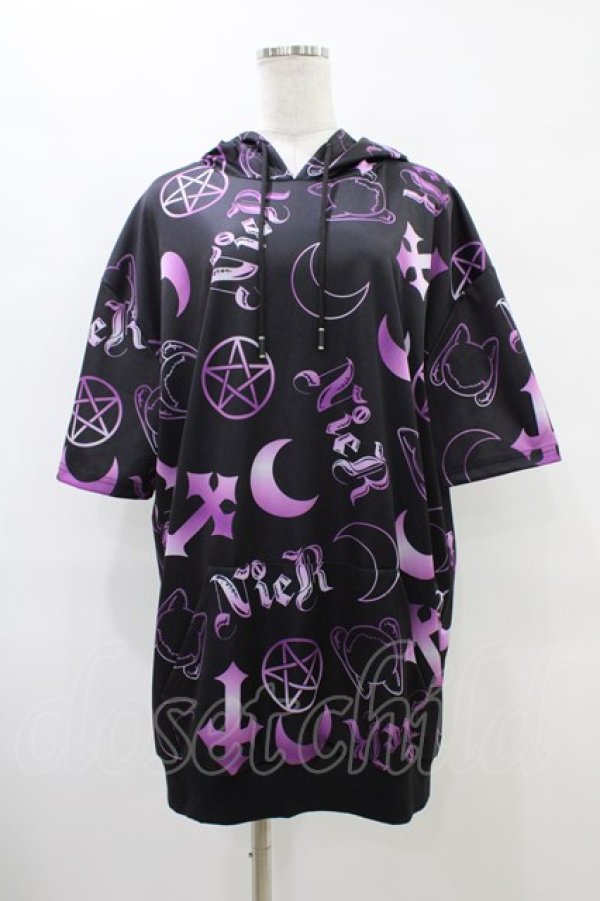 画像1: NieR Clothing / 半袖プルパーカー F 黒×紫 H-25-09-24-1055-PU-TO-KB-ZH (1)