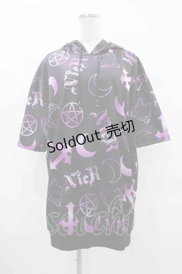 画像1: NieR Clothing / 半袖プルパーカー F 黒×紫 H-25-09-24-1055-PU-TO-KB-ZT495 (1)