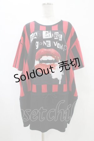 画像: HELL CAT PUNKS / ストライプ切り替えBIG Tシャツ F 黒×赤 H-25-09-24-1056-PU-TO-KB-ZT1104J