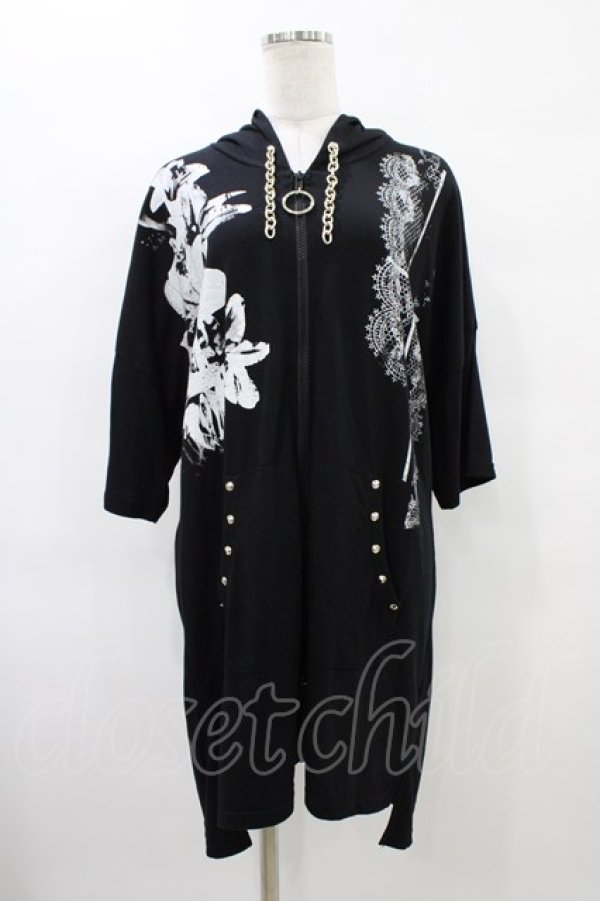 画像1: SEX POT ReVeNGe / プリント半袖ロングZIPパーカー  黒 H-25-09-24-1061-SP-TO-KB-ZT495 (1)