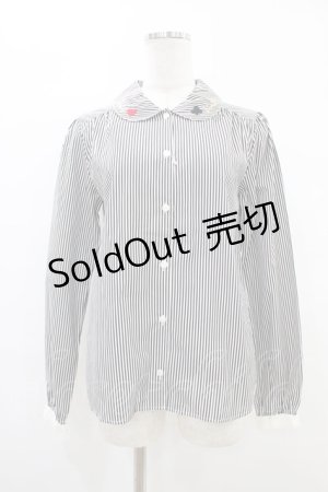 画像: Shirley Temple / 刺繍襟ストライプブラウス 160 ブラックストライプ H-25-09-24-1034-ET-BL-KB-ZH