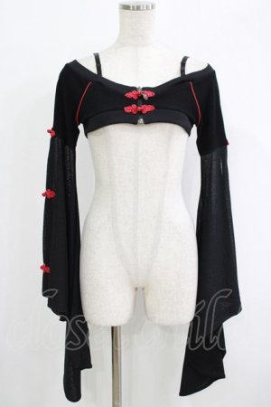 画像: Qutie Frash / 着物オフショルショートカーデ  黒×赤 H-25-09-24-051-QU-TO-KB-ZH
