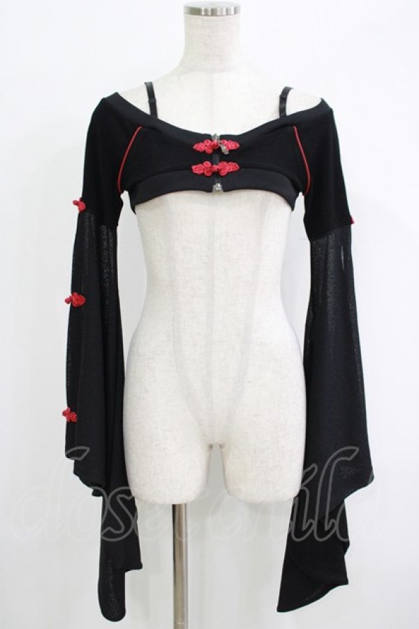 画像1: Qutie Frash / 着物オフショルショートカーデ  黒×赤 H-25-09-24-051-QU-TO-KB-ZH (1)