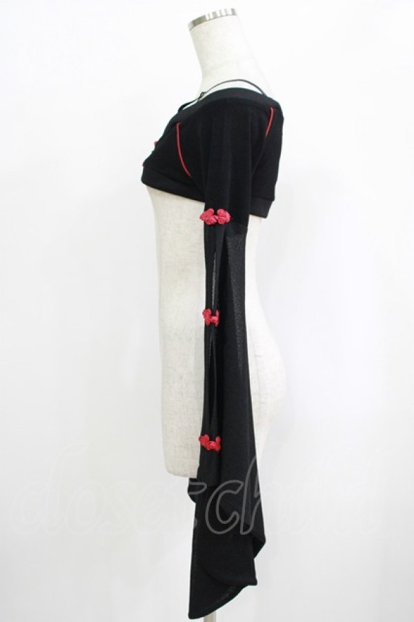 画像2: Qutie Frash / 着物オフショルショートカーデ  黒×赤 H-25-09-24-051-QU-TO-KB-ZH (2)