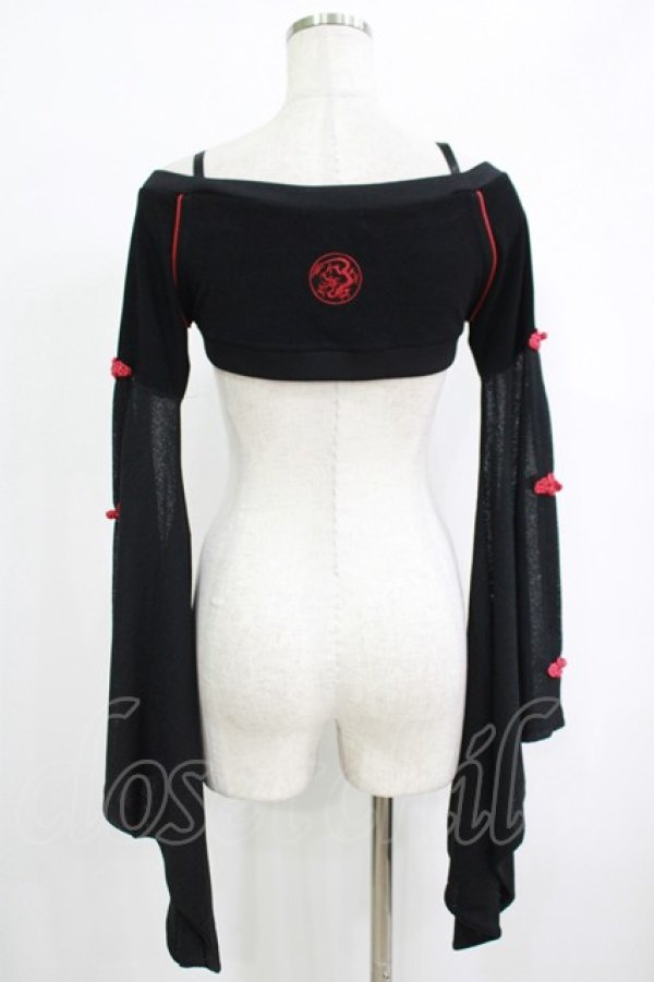 画像3: Qutie Frash / 着物オフショルショートカーデ  黒×赤 H-25-09-24-051-QU-TO-KB-ZH (3)