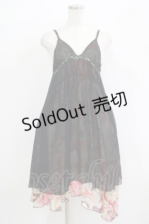 画像: ALGONQUINS / プリントジョーゼットキャミワンピース  黒 H-25-09-24-006-AL-OP-KB-ZH