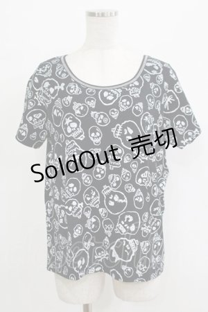 画像: ALGONQUINS / スカルプリント半袖カットソー  黒 H-25-09-24-059-AL-TO-KB-ZT491