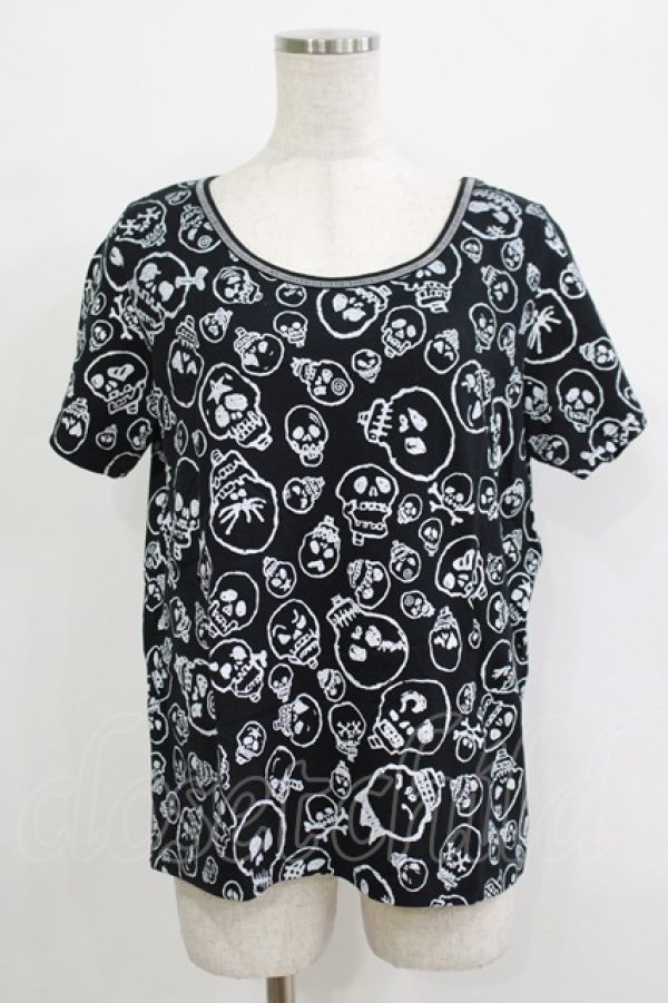 画像1: ALGONQUINS / スカルプリント半袖カットソー  黒 H-25-09-24-059-AL-TO-KB-ZT491 (1)