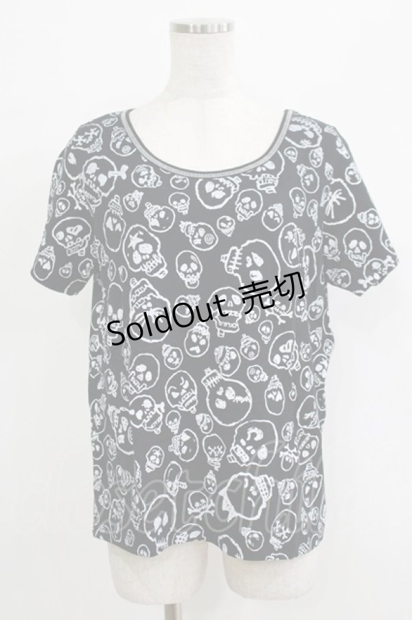 画像1: ALGONQUINS / スカルプリント半袖カットソー  黒 H-25-09-24-059-AL-TO-KB-ZT491 (1)