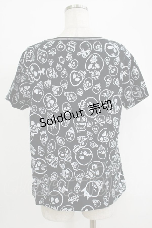 画像3: ALGONQUINS / スカルプリント半袖カットソー  黒 H-25-09-24-059-AL-TO-KB-ZT491 (3)