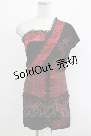 画像: Qutie Frash / コルセットレイヤード風アシメトップス  黒×赤 H-25-09-24-065-QU-TO-KB-ZH