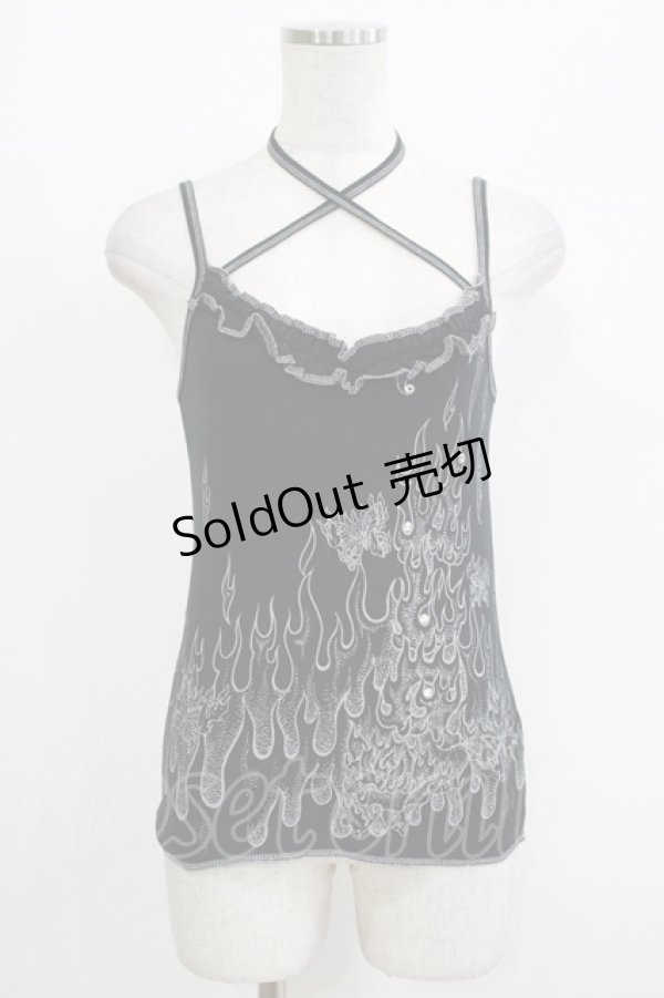 画像1: ALGONQUINS / プリントホルター付キャミソール  黒 H-25-09-24-067-AL-TO-KB-ZT491 (1)