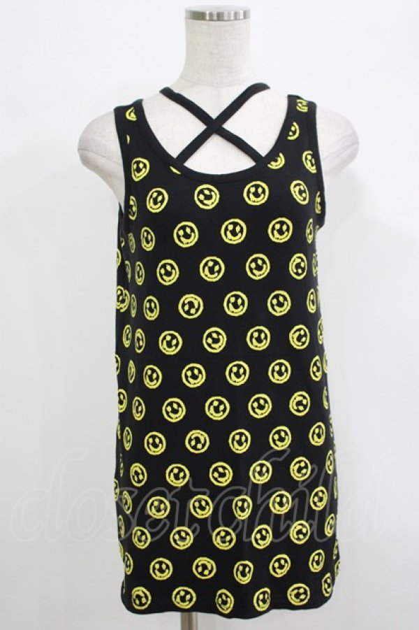 画像1: WORLD WIDE LOVE！(Rydia) / デッドスマイル総柄タンク  黒×イエロー H-25-09-24-068-PU-TO-KB-ZT491 (1)