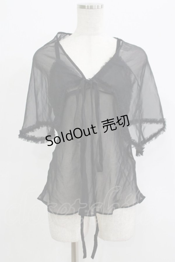 画像1: ALGONQUINS / ジョーゼットキャミ＆マルチフラップケープ  黒 H-25-09-24-073-AL-TO-KB-ZT495 (1)