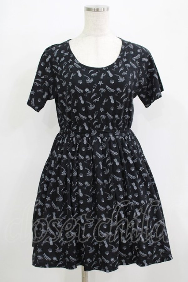 画像1: WORLD WIDE LOVE！(Rydia) / 総柄チュニックワンピース  黒 H-25-09-24-008-PU-OP-KB-ZT455 (1)