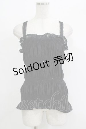 画像: ALGONQUINS / スパンコール付シャーリングキャミ  黒 H-25-09-24-077-AL-TO-KB-ZT024