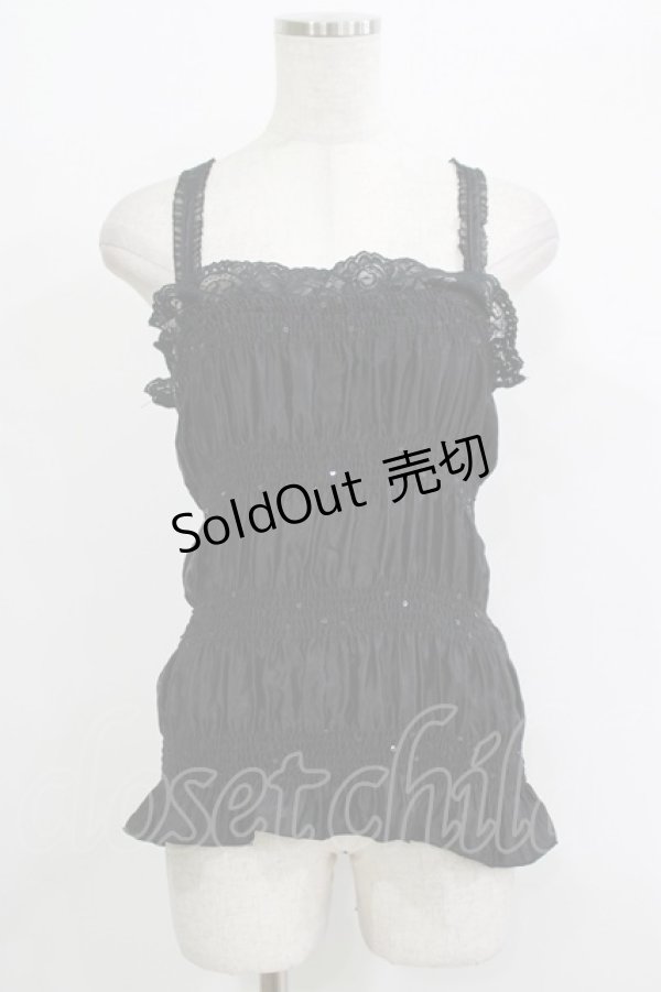 画像1: ALGONQUINS / スパンコール付シャーリングキャミ  黒 H-25-09-24-077-AL-TO-KB-ZT024 (1)