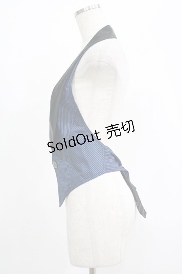 画像2: ALGONQUINS / ストライプ切替ベスト  黒×青 H-25-09-24-084-AL-TO-KB-ZH (2)