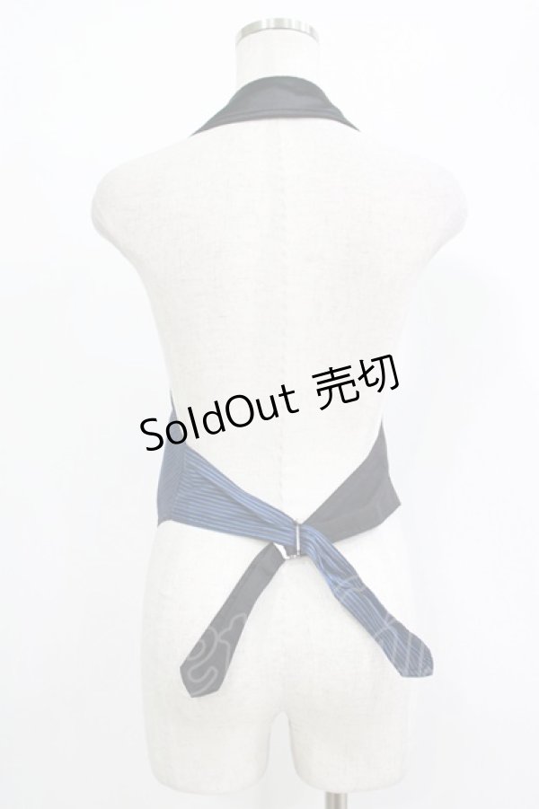 画像3: ALGONQUINS / ストライプ切替ベスト  黒×青 H-25-09-24-084-AL-TO-KB-ZH (3)