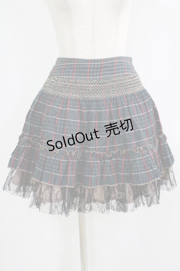 画像1: ALGONQUINS / 裾チュールチェックスカート  グリーン H-25-09-24-010-AL-SK-KB-ZH (1)