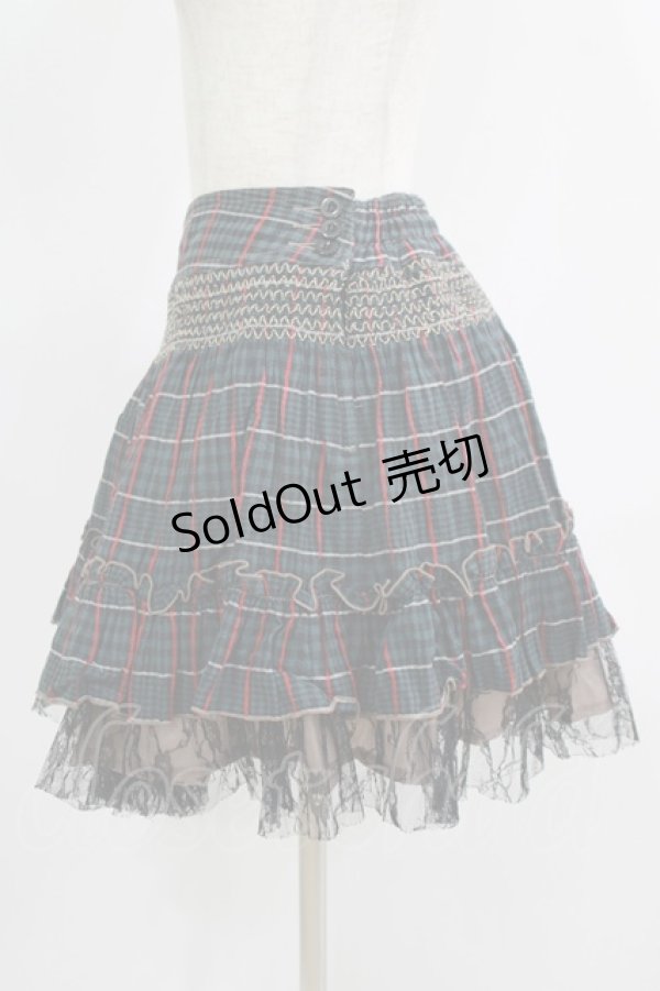 画像2: ALGONQUINS / 裾チュールチェックスカート  グリーン H-25-09-24-010-AL-SK-KB-ZH (2)