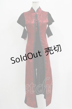 画像: Qutie Frash / 刺繍チャイナチュニックワンピース  黒×赤 H-25-09-24-016-QU-OP-KB-ZH