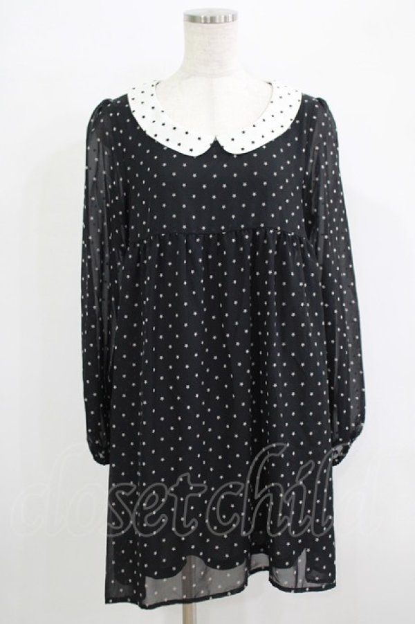 画像1: WORLD WIDE LOVE！(Rydia) / 配色スターワンピース  黒×白 H-25-09-24-017-PU-OP-KB-ZH (1)