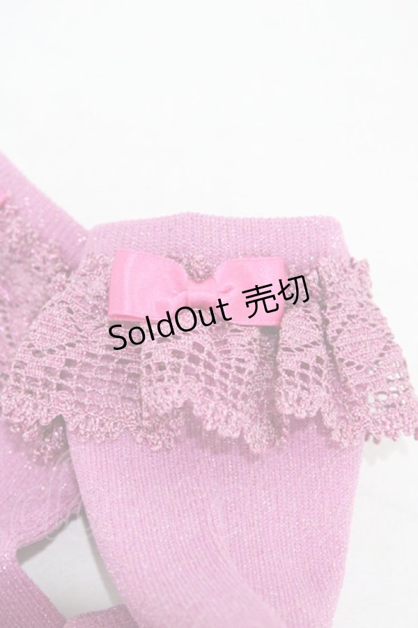 画像2: Shirley Temple / レースラメソックス 22〜24cm ピンク H-25-09-25-1007-ET-ZA-KB-ZH (2)