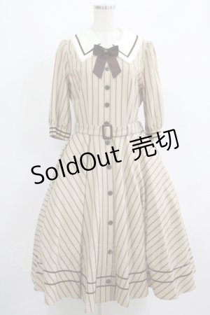 画像: Innocent World / 英国調ストライプワンピース L カフェオレ×ショコラ H-25-09-26-001-IW-OP-NS-ZH