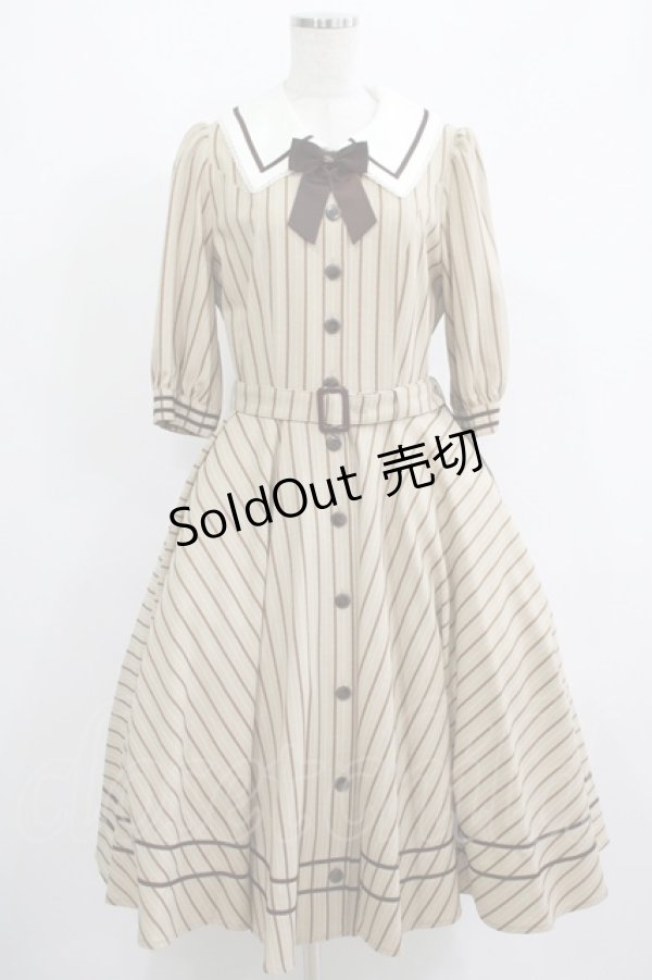 画像1: Innocent World / 英国調ストライプワンピース L カフェオレ×ショコラ H-25-09-26-001-IW-OP-NS-ZH (1)