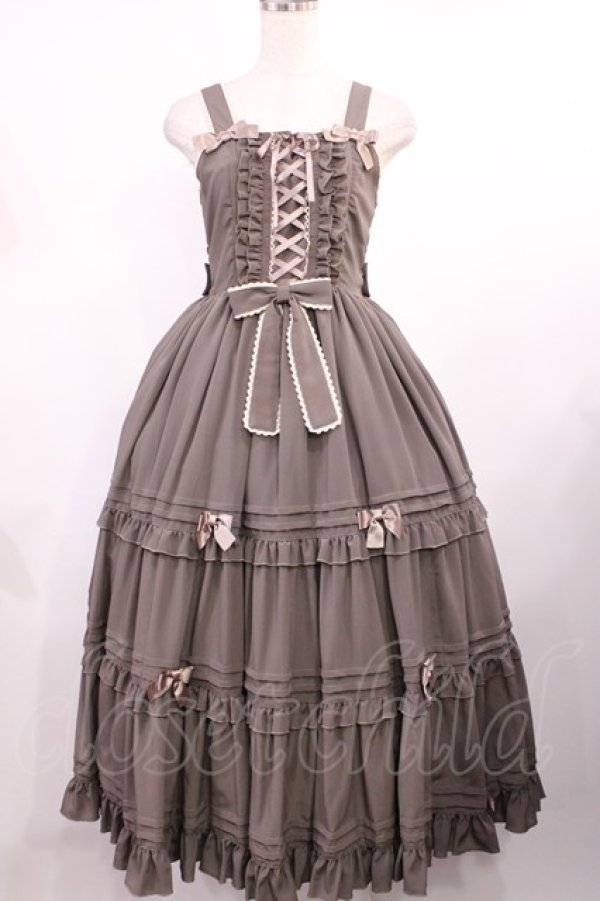 画像1: metamorphose / レースアップティアードロングジャンパースカート Free グレージュ H-25-09-26-1001-ME-OP-NS-ZH (1)