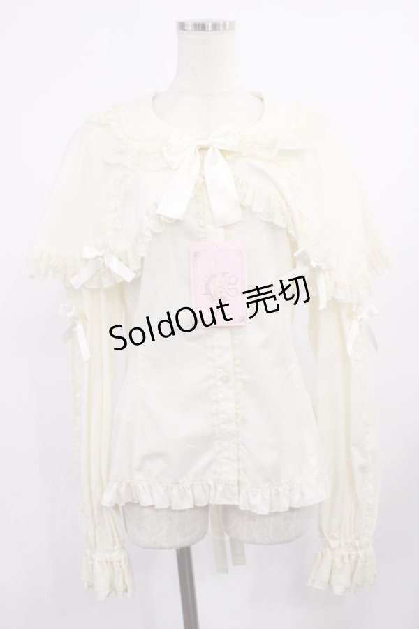 画像1: metamorphose / 【プラスサイズ】ケープ付き丸襟ブラウス プラスサイズ アイボリー H-25-09-26-1030-ME-BL-NS-ZH (1)