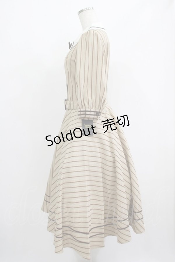 画像2: Innocent World / 英国調ストライプワンピース L カフェオレ×ショコラ H-25-09-26-001-IW-OP-NS-ZH (2)