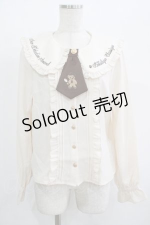 画像: Amavel / くまの探偵さん ネクタイ&チェックリボンブラウス Free アイボリー H-25-09-26-051-CA-BL-NS-ZH