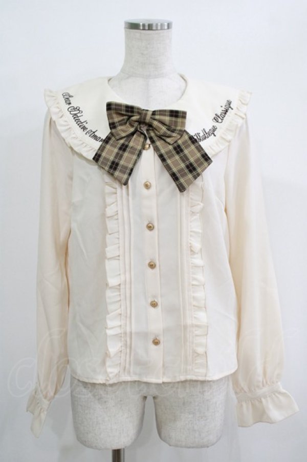 画像2: Amavel / くまの探偵さん ネクタイ&チェックリボンブラウス Free アイボリー H-25-09-26-051-CA-BL-NS-ZH (2)
