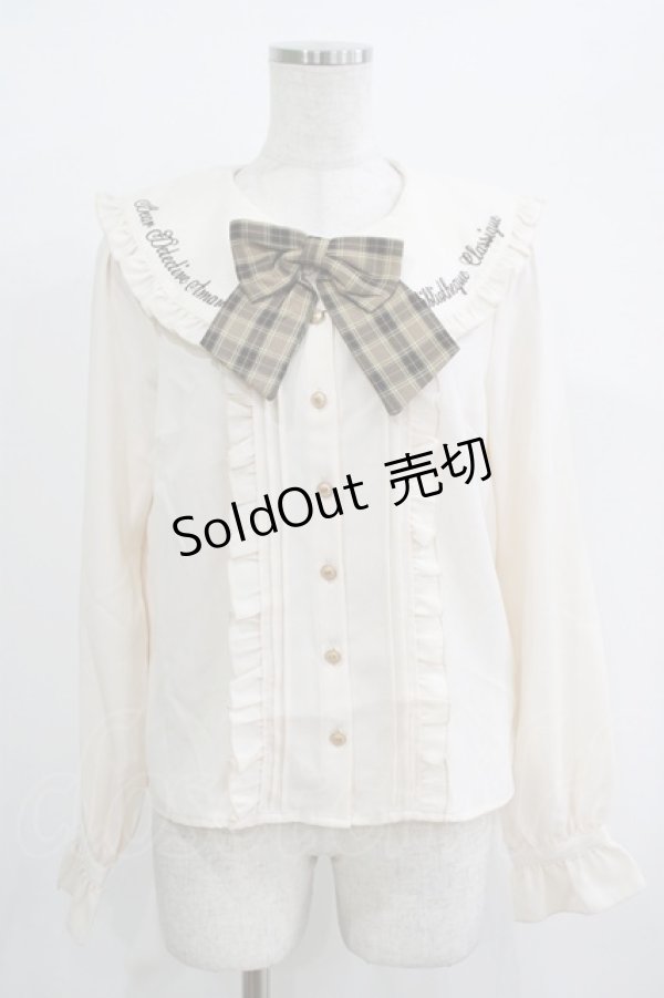 画像2: Amavel / くまの探偵さん ネクタイ&チェックリボンブラウス Free アイボリー H-25-09-26-051-CA-BL-NS-ZH (2)