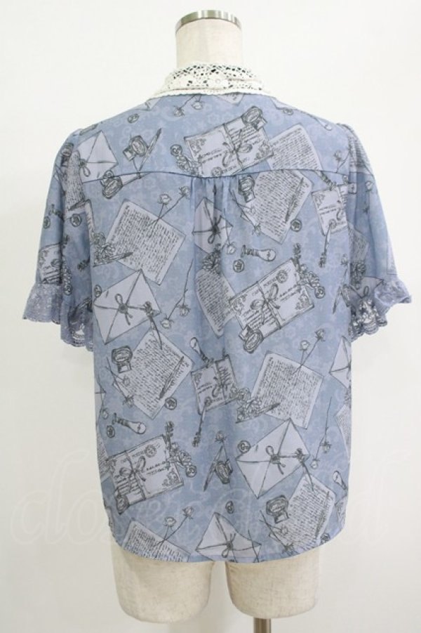 画像3: axes femme POETIQUE / プリュムプリントレース襟ブラウス M ブルー H-25-09-26-054-AX-TO-NS-ZH (3)