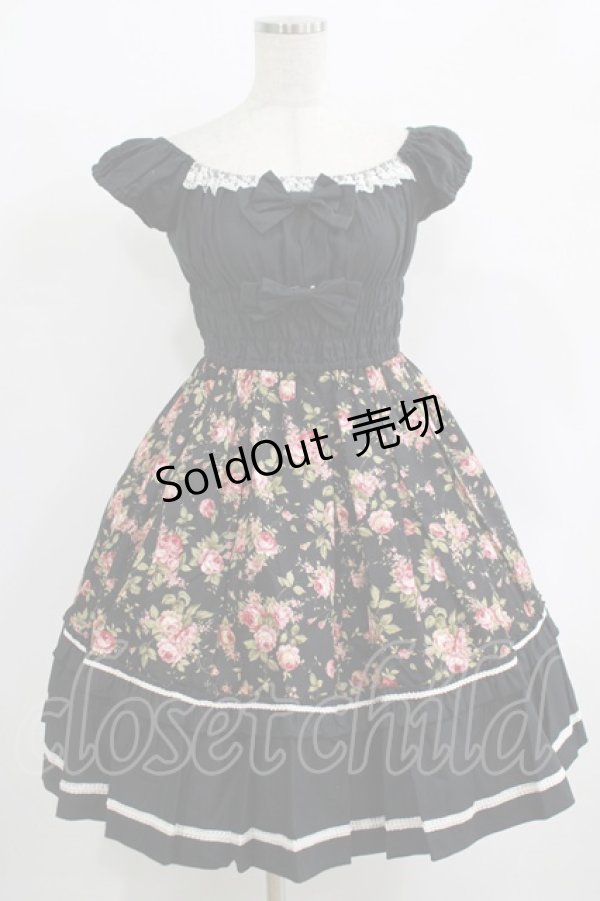 画像1: CHOCOCHIP COOKIE / 薔薇チュールローズプリントワンピース Free ブラック H-25-09-26-007-LO-OP-NS-ZH (1)