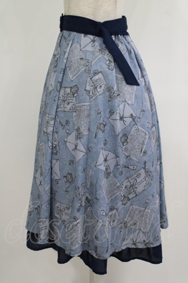 画像2: axes femme POETIQUE / プリュムプリントベルト付スカート M ブルー H-25-09-26-022-AX-SK-NS-ZH (2)